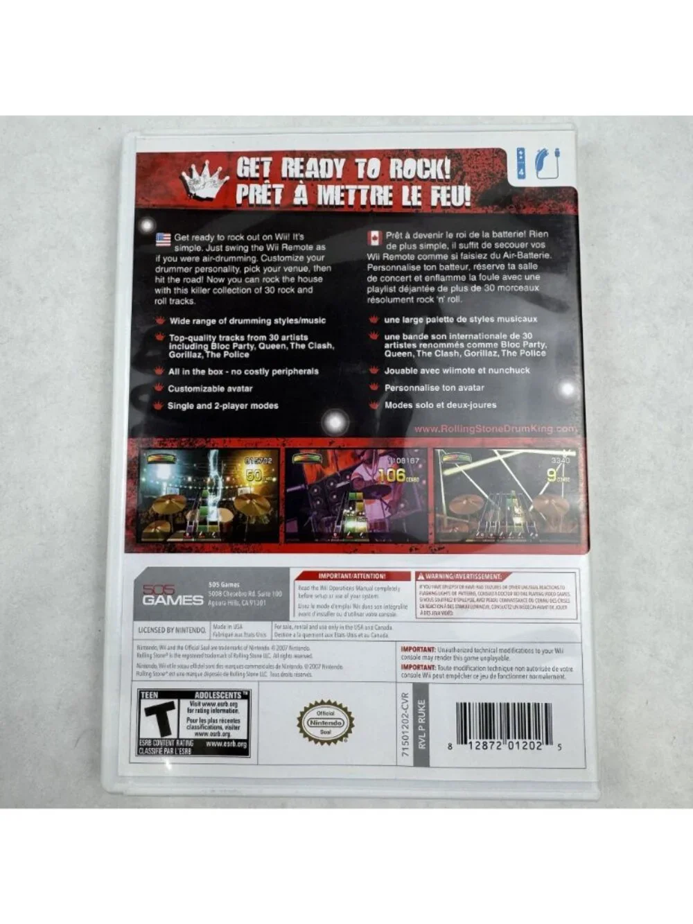 Rolling Stone Drum King Nintendo Wii Game Complete Manual Case T-Teen Air Drum